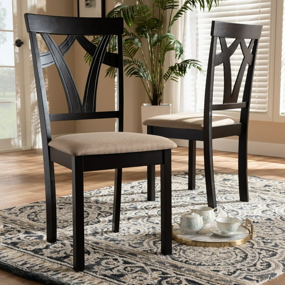 Luxury Fabric Dining Chairs Set - Upholstered Cross Back, Dark Wood Finish - Comfortable Seating