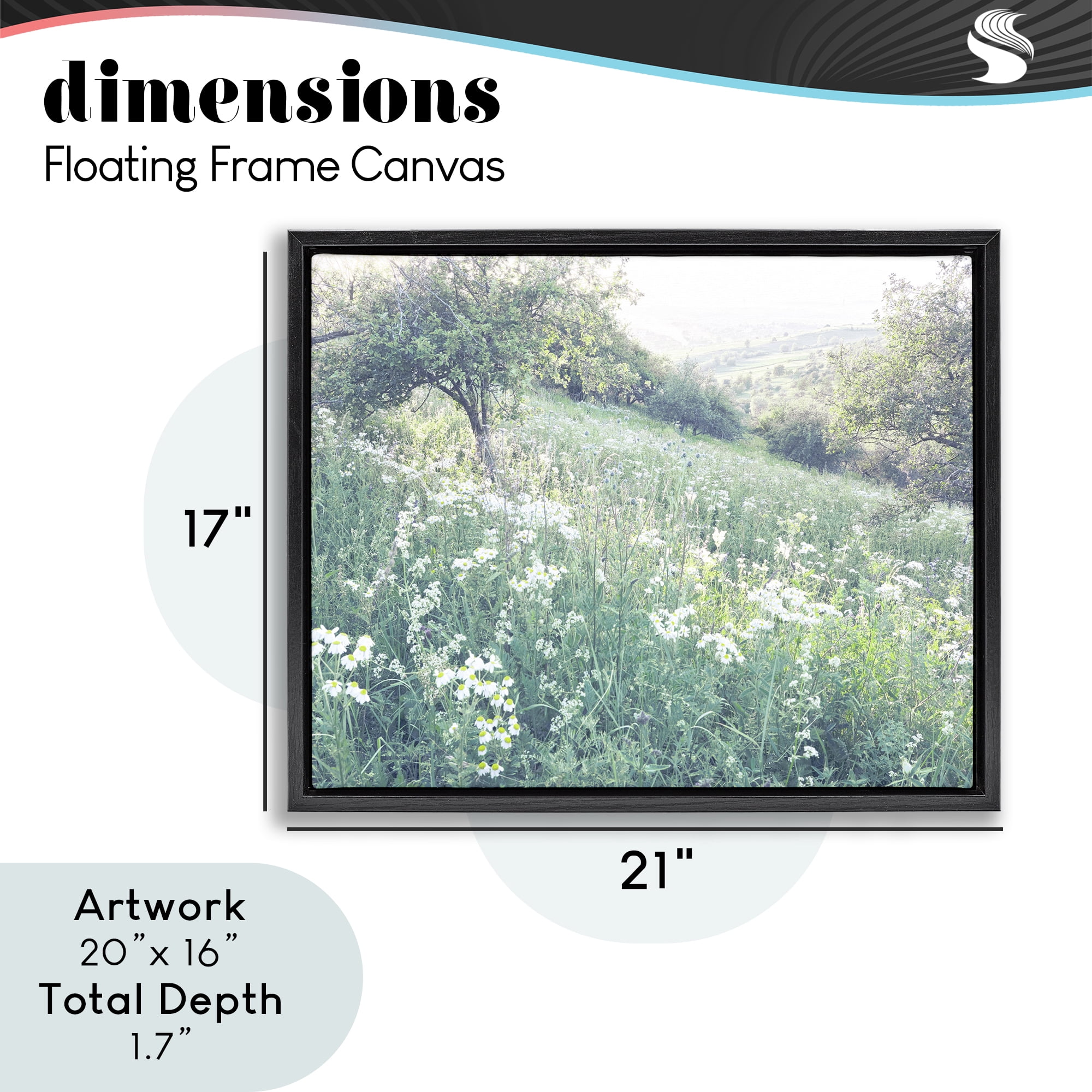 Stupell Industries Sunny Daisies in Meadow Black Framed Floater Canvas Wall Art, design by Leah Straatsma