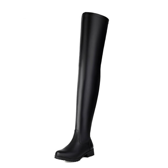 Boots for Women,Flat Over The Knee Boots Solid Color Winter Warm Ladies Thigh High Footwear Comfortable Stretch Fit,Knee High Boots Women,Black,8.5