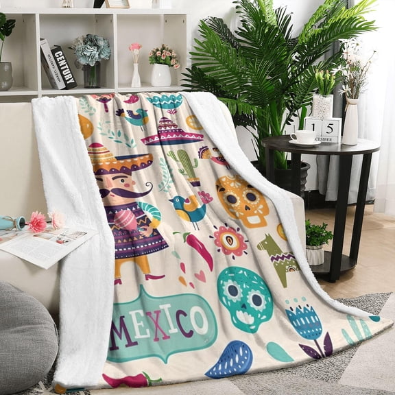 Colorful Mexican Elements Blanket,Comfortable Soft Flannel Throw Blanket,All Season,Warm Lightweight Blankets for Sofa Bed Couch Living Room Chair,50"x60"