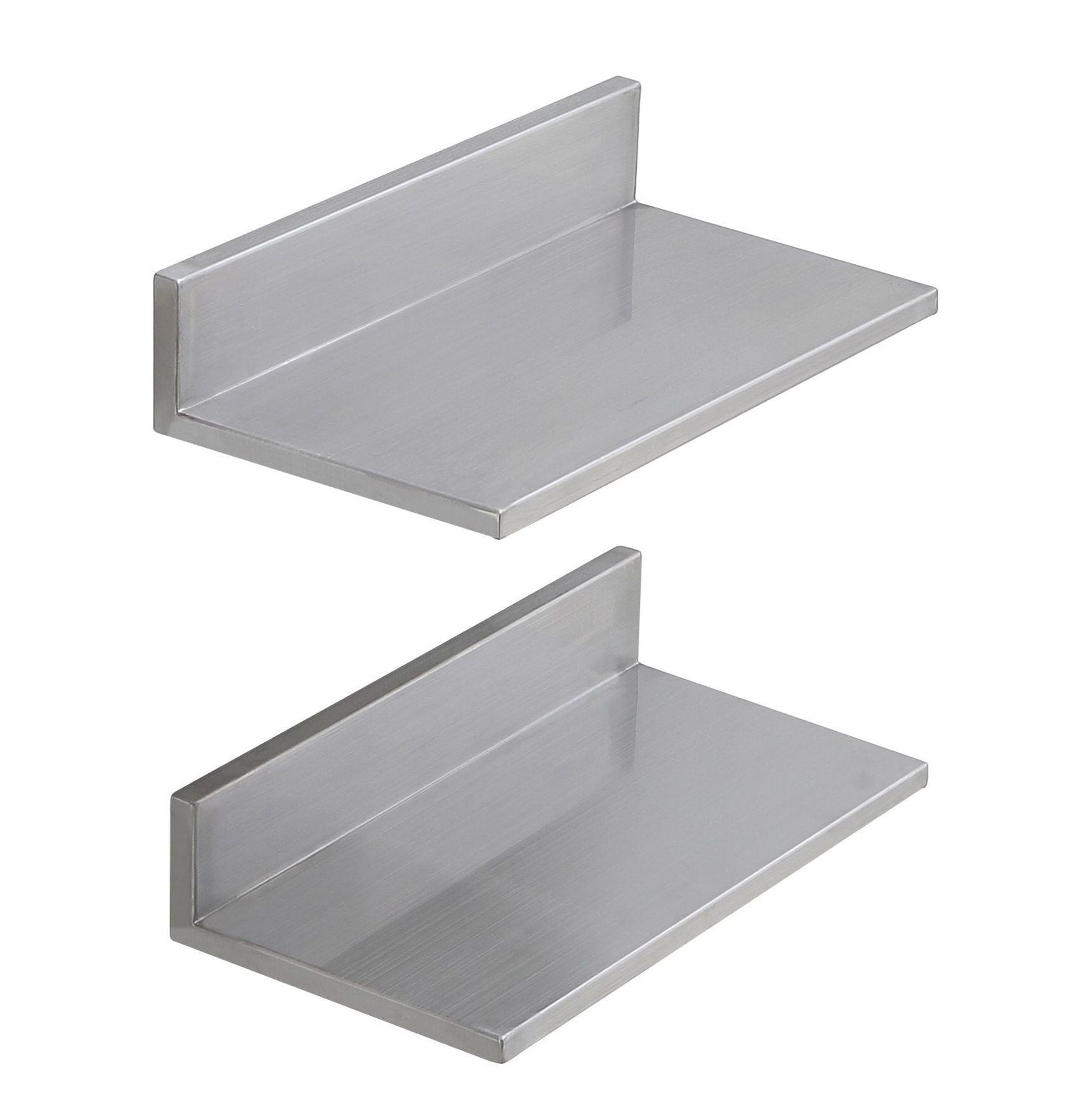 Stainless Steel Shelf 8.6x16 inch, Wall Mounted Floating Shelves with Backsplash - 44lbs Capacity - Restaurant, Bar, Home Storage (2 Pack)