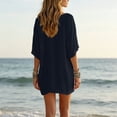 thumbnail image 4 of ZToonmas Women's V-Neck Tunic Dress 3/4 Sleeve Notched Collar Casual Loose Fit Mini Dress, 4 of 9