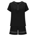 thumbnail image 5 of biudgviw Two Piece Sets for Women Trendy Hollow Out Short Sleeve V Neck Tops with Shorts Matching Lounge Sets Summer Clothes, 5 of 6