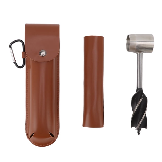 Llave de barrena de madera Manual, llave de barrena de supervivencia, herramientas de perforación multifuncionales para carpintería, Funda de cuero PU marrón