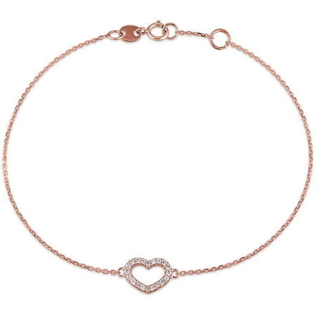 Miabella 1/10 Carat T.W. Diamond 14kt Rose Gold Heart Charm Bracelet, 7.5