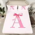 thumbnail image 2 of Manfei Letter A Monogrammed Twin Sheet Sets,Cute Cartoon Bowtie Twin Fitted Sheet,Pink Bow Tie Flat Sheet For Girls Kids,Microfiber Room Decorative,3 Pieces, 2 of 7