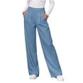 thumbnail image 3 of Women's Autumn Winter Casual Solid Color Pocket Loose Suit Pants High Waist Button Zipper Wide Leg Versatile Long Trousers for Office Work Daily Wear, 3 of 8