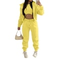 thumbnail image 1 of Daeful Ladies 3 Pieces Outfit Hoodies Tracksuit Sets Sports Solid Color Loose Fit Jogger Set Yellow S, 1 of 2