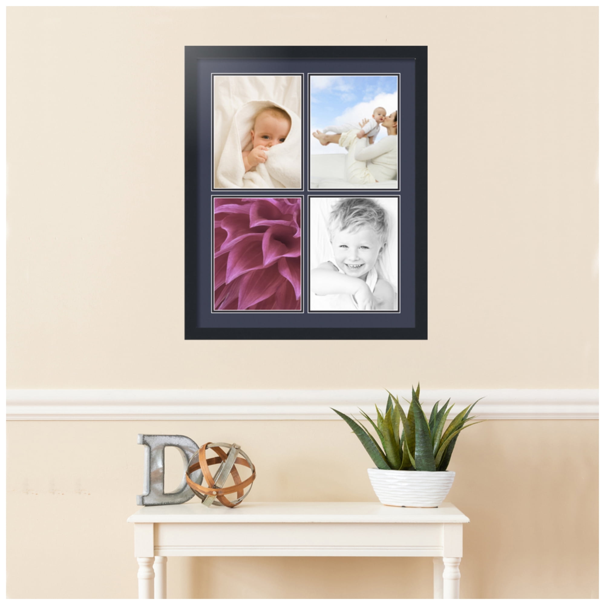 ArtToFrames Collage Photo Picture Frame with 4 - 8.5x11 Openings, Framed in Black with Blue Jay and Black Mats (CDM-3926-1)