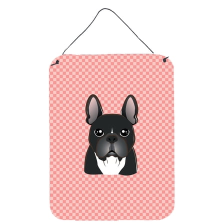 Caroline's Treasures BB1227DS1216 Checkerboard Pink French Bulldog Wall or Door Hanging Prints, 12x16, multicolor