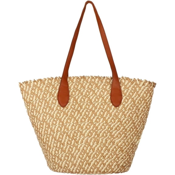 CoCoMangos Women Large Straw Beach Shoulder Bag Handmade Straw Tote Purse Woven Large Summer Handbag Hobo Bag