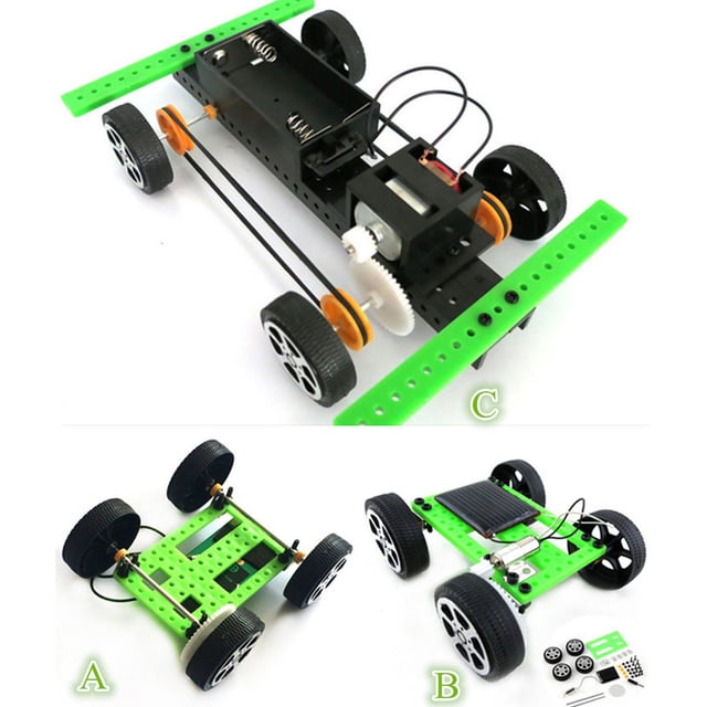 Riforla 1 Set Mini Solar Powered Toy DIY Car Kit Children Educational Gadget Hobby Funny Education Green,black