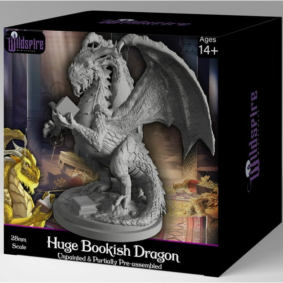 6" Fantasy Bookish Dragon Miniature for DND Miniatures - Bulk 28mm Dungeons and Dragons Figures - Tabletop Miniatures for D&D Dragon Miniat.