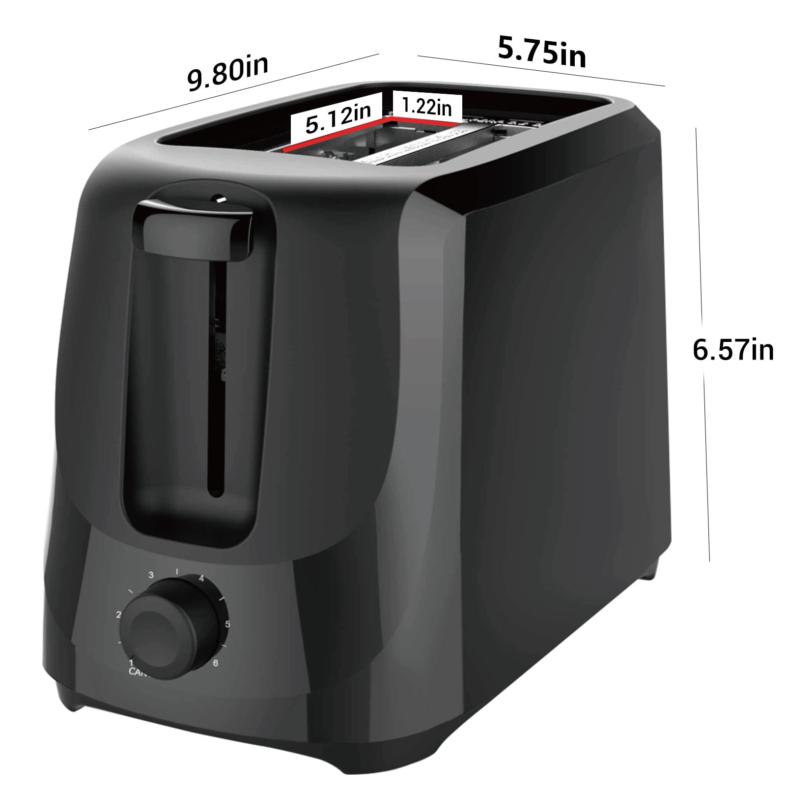 Mainstays 2-Slice Toaster with 6 Shade Settings and Removable Crumb Tray, Black