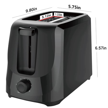 MAINSTAYS 2-SLICE TOASTER WITH 6 SHADE SETTINGS AND REMOVABLE CRUMB TRAY, BLACK