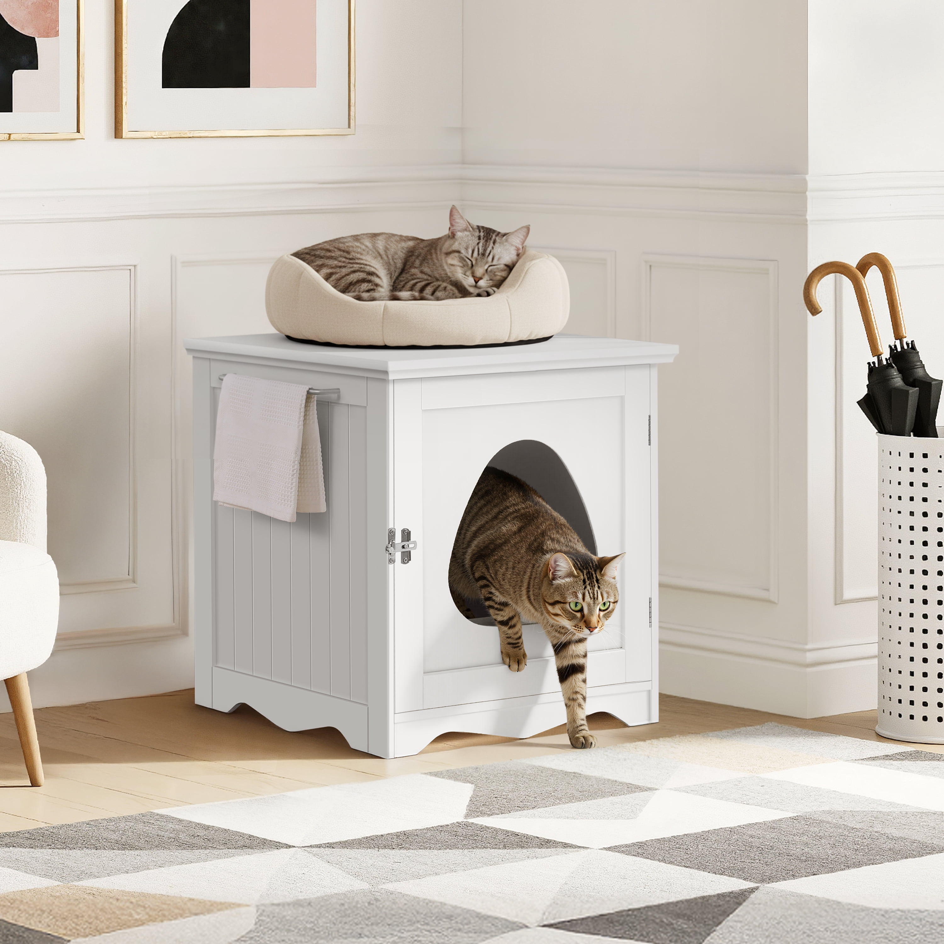 Renwick Enclosed Cat Litter Box Furniture, White