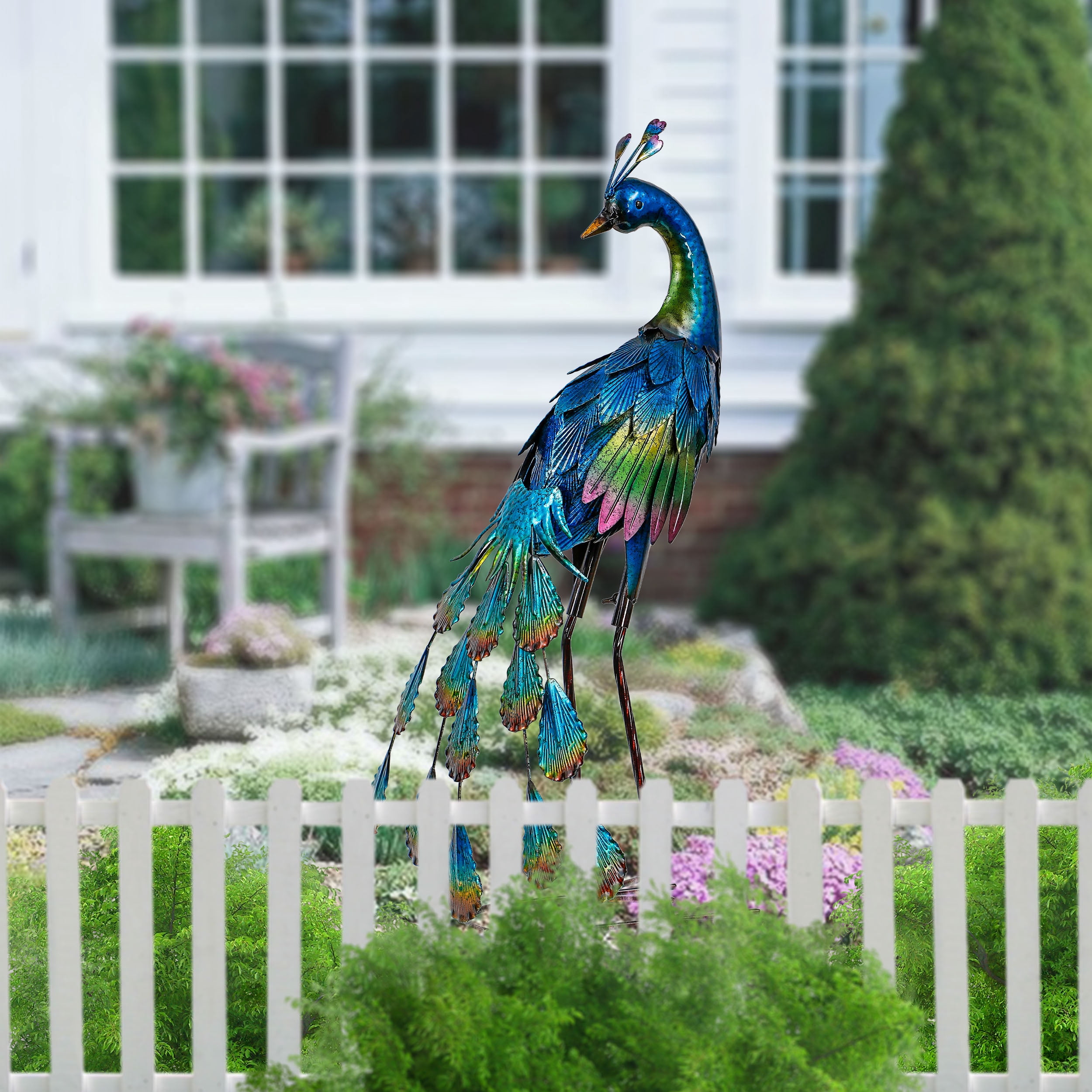 Teresa's Collections 22.44''H Peacock Decor Garden Sculptures & Statues for Outdoor Decor Sturdy Metal Yard Art Bird Lawn Ornament for Party Patio Garden Decor