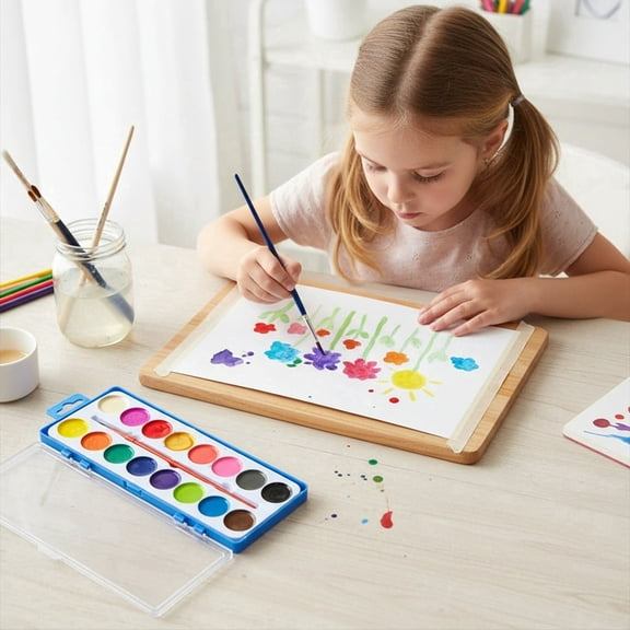 Painting Supplies Watercolor Set for Artwork, 16 Color Semi Dry for Indoor Outdoor Use Safe Design Ideal for Ages 3 and Up