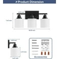 thumbnail image 4 of Hansang Modern 3-Light Vanity Light Fixture, Black Finish with Frosted Glass Shades, Bathroom Wall Lighting, Bulbs Not Included, 4 of 8