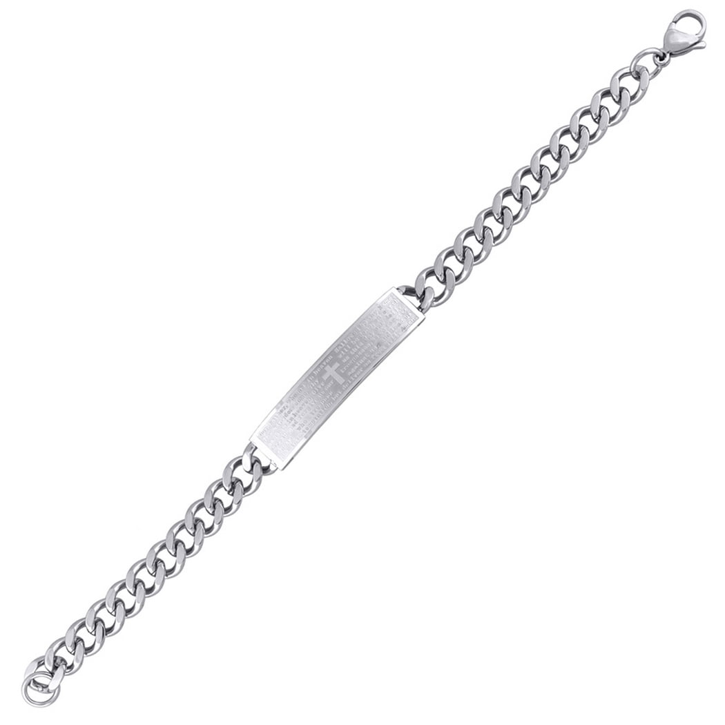 Stainless Steel Mens Prayer In English Version Comfort Curb Link 10mm Bracelet-8inch Link Bracelet for Men