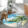 thumbnail image 4 of Round Area Rug 4ft, Summer Beach Surfing Coconut Tree Non-Shedding Washable Area Rug, Watercolor Oil Painting Art Non Slip Low-Profile Circle Rugs for Living Room, Bedroom Dining Room, 4 of 9