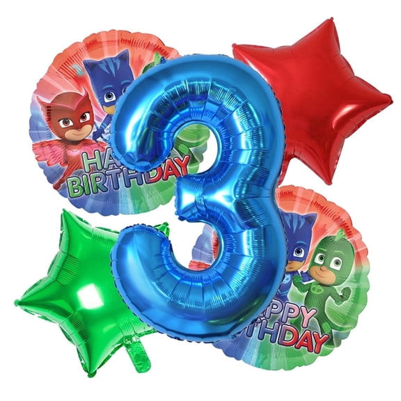 Generic 5 PCS Number 3 PJ Mask Balloons, LS Foil Balloons