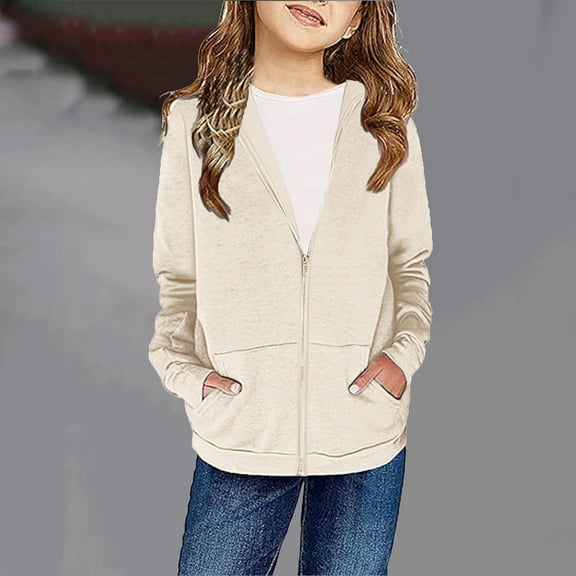 Lilgiuy Girls Zip Up Hoodies Casual Solid Color Long Sleeve Sweatshirts Jackets with Pockets