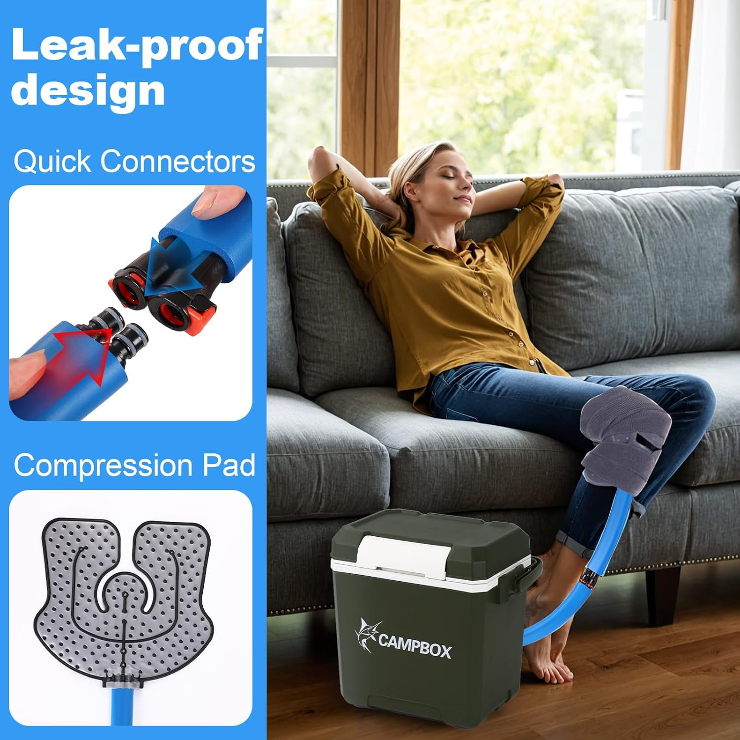 Cold Ice Machine for Knee Therapy System Knee/Joint Pad, Cooling Reservoir and Quiet Bump