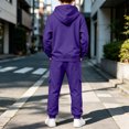 thumbnail image 5 of Girls Boys 2 Piece Sweatsuits Kids' Sweatsuit Set Solid Color Long Sleeve Zip Up Hooded Sweatshirt & Cargo Sweatpants Set,Purple,140, 5 of 7