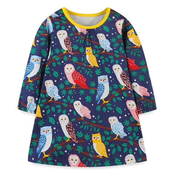 Yidarton 2022 European and American style girls' long-sleeved dress autumn new children's cartoon print princess dress 7T