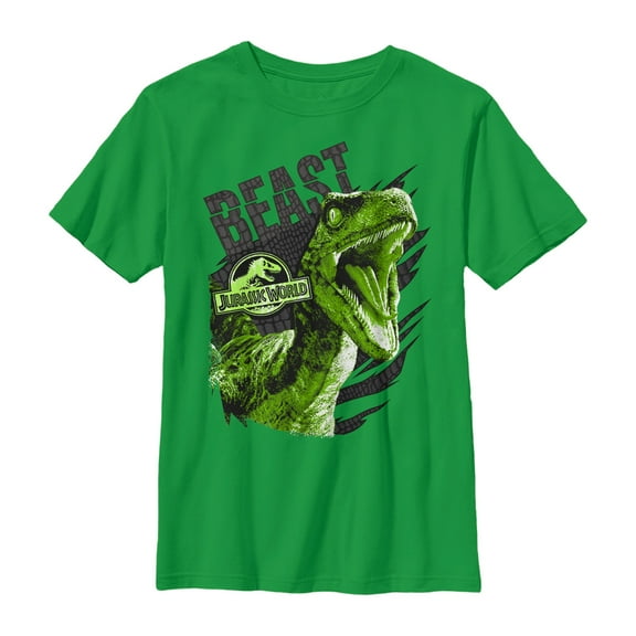 Boy's Jurassic World Raptor Beast Pattern  Graphic Tee Kelly Green X Small