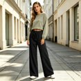 thumbnail image 5 of Women's Wide Leg Pants High Waisted Drawstring Elastic Waist Casual Loose Palazzo Solid Color Trousers with Pockets, 5 of 7