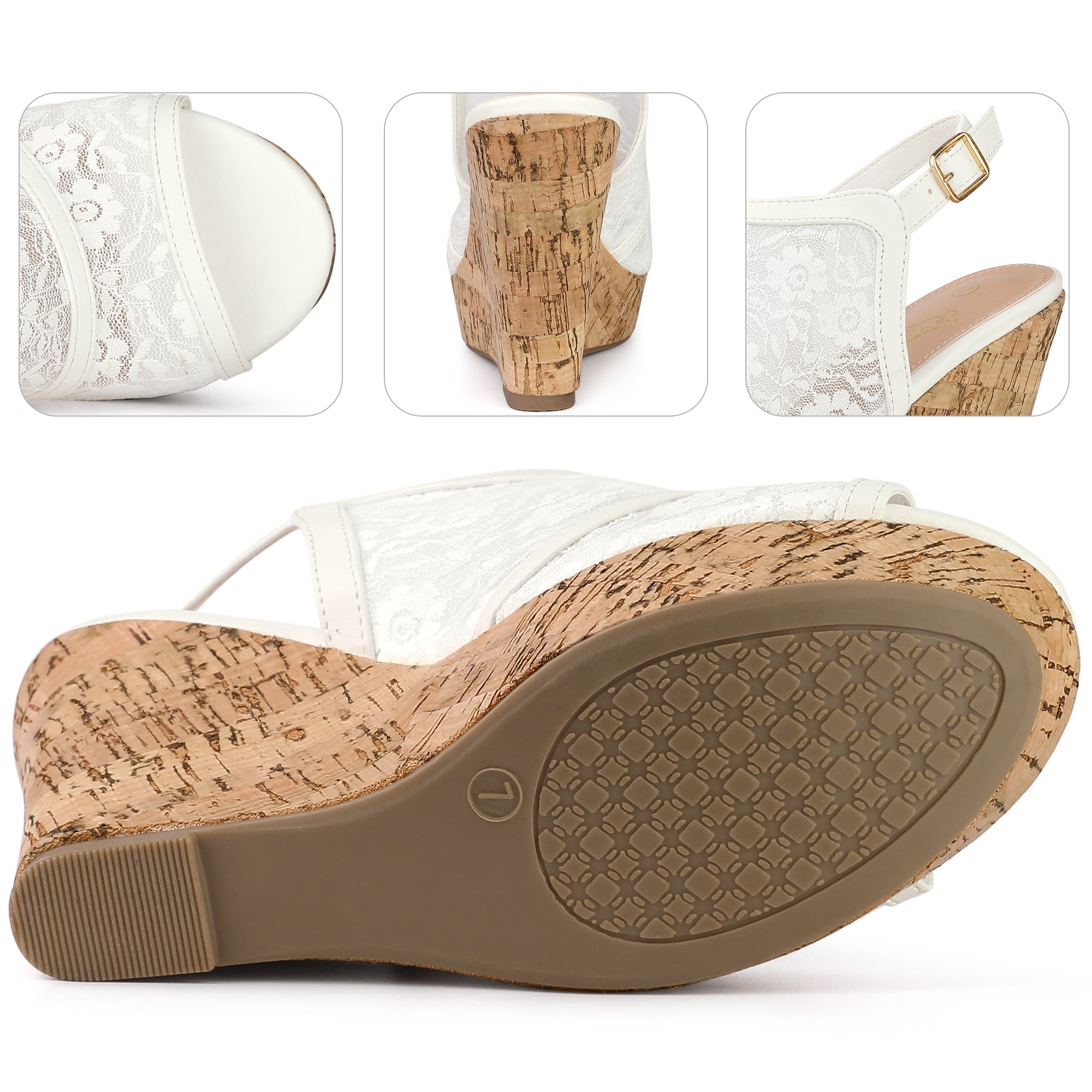 Unique Bargains Women's Lace Platform Heel Slingback Wedges Sandals