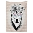 thumbnail image 3 of Ambesonne Alaskan Malamute Tablecloth Rectangular Table Cover, Wreath Sunglasses, 60"x84", Warm Taupe Black White, 3 of 4
