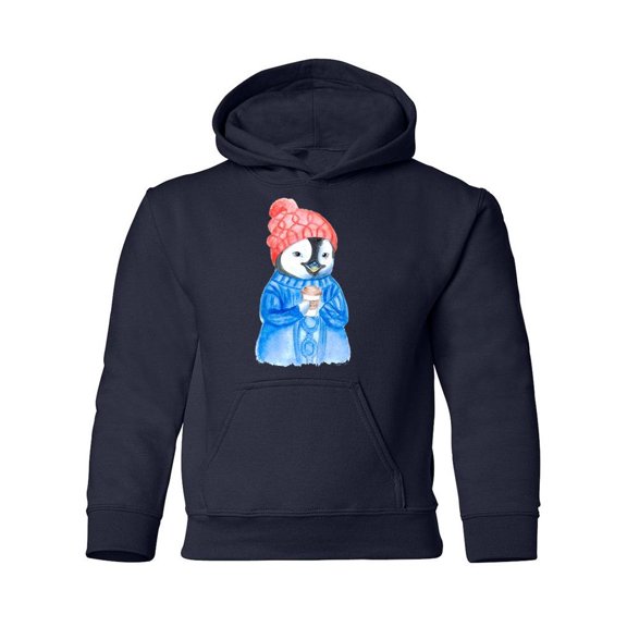 Penguin Holding Coffee Hoodie Juniors -Image by Shutterstock, Large