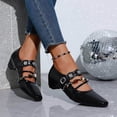thumbnail image 5 of GERsome Women's Pumps Shoes Low Block Heels Closed Pointy Toe Ankle Strap Wedding Party Work Dress Shoes, Black Size 6, 5 of 9