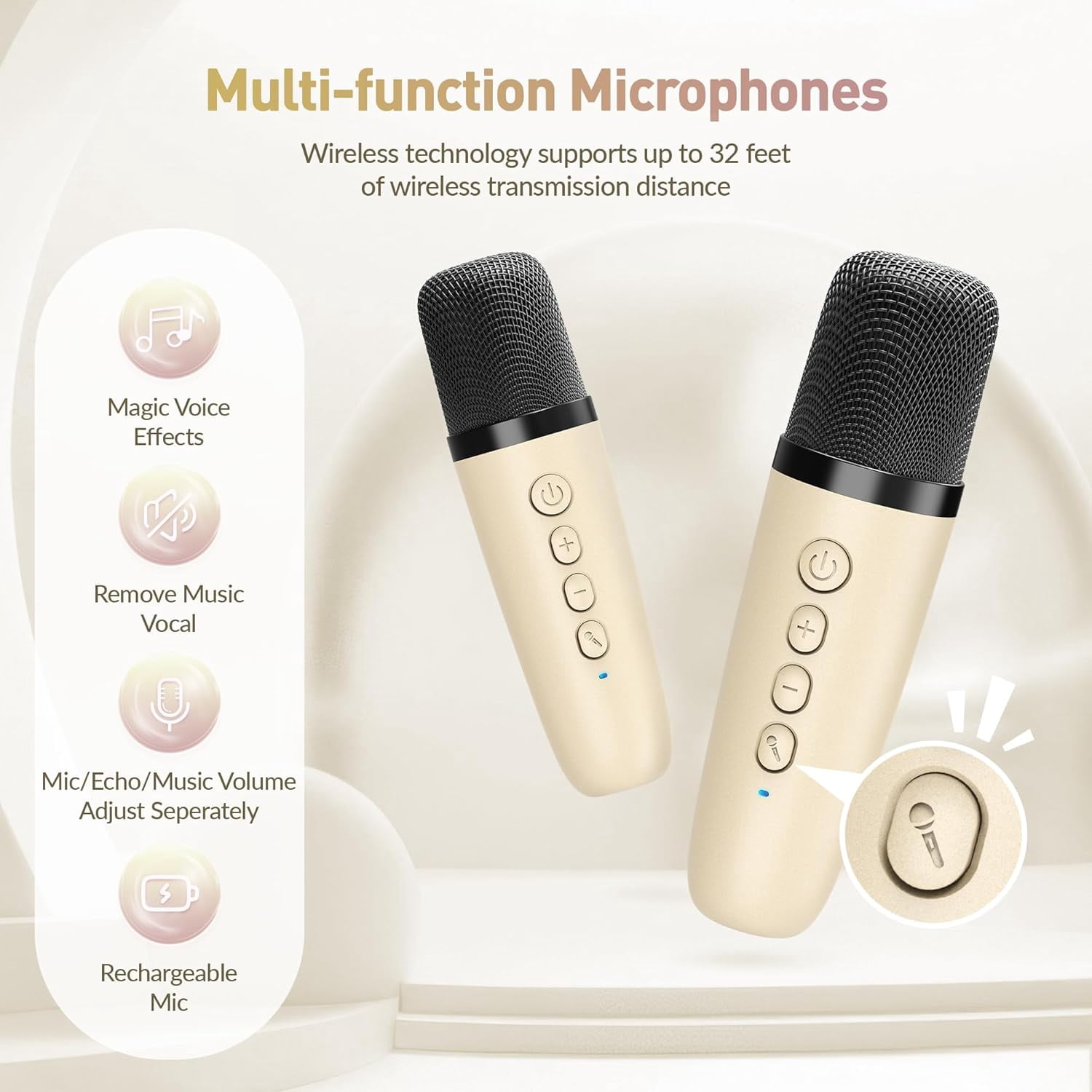 Mini Karaoke Machine, Portable Bluetooth Karaoke Speaker with 2 Wireless Microphones and Party Lights for Kids and Adults, Birthday Gifts for Girls Boys Family Home Party