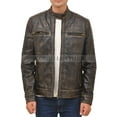thumbnail image 3 of Men’s Distress Black Vintage Café Racer Genuine Leather Jacket, 3 of 6