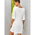 thumbnail image 2 of Women's V Neck Shorrt Sleeve Button Down Solid T-Shirt Dress Top, 2 of 3