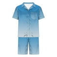 thumbnail image 4 of YLSDY Men Summer Pajama Sets Casual Short Sets Satin Silk Short Sleeve Button Down Shirt Elastic Waist Shorts 2 Piece Outfits Tracksuit Sky Blue 4, 4 of 5