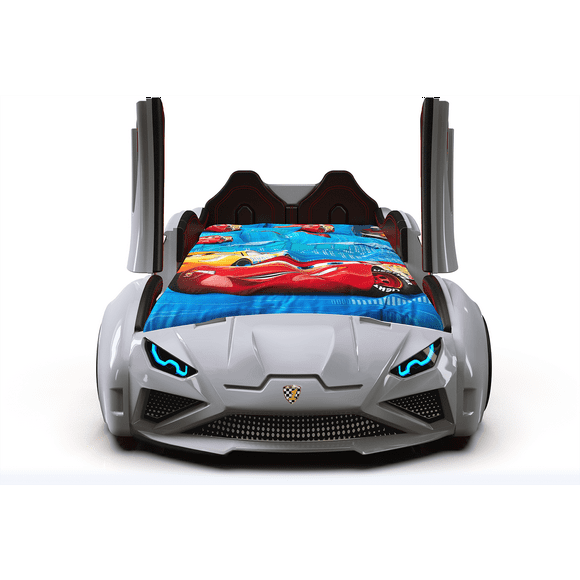 LAMBO RX Twin Race Car Bed with LED & Sound FX, Kids Racecar Bedroom Furniture, Racing Car Twin Bed