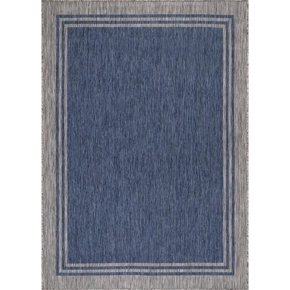 9 X 12 Azure Silver Aloha Washable Bordered Indoor Outdoor Area Rug