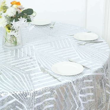Efavormart 72" Silver Sparkly Sequin Geometric Tulle Square Table Overlay