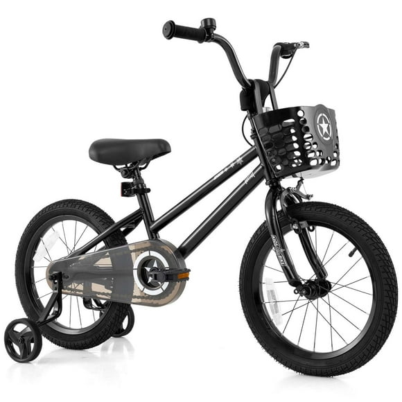 Costway Vélo pour Enfant 16 Pouces avec Roues Stabilisatrices, Guidon et Selle Réglables, Frein à Main, Noir