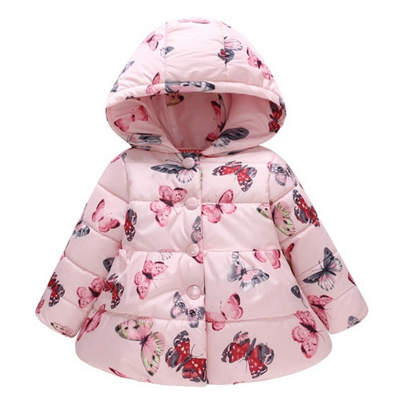 0-4T Toddler Baby Girl's Fleece Lined Quilted Winter Coat Hooded Puffer Windbreaker Coat Kids Printed Parka Outwear Warm Jacket