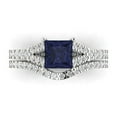 thumbnail image 2 of 3.36 ct Brilliant Princess Cut Blue Sapphire 18K White Gold Solitaire with Accents Engagement Bridal Wedding Ring Band Set size 7.25, 2 of 7