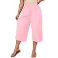 thumbnail image 2 of YanHoo Plus Size Wide Leg Capris for Women Elastic Waist Loose Workout Capri Pants Oversized Casual Everyday Cropped Trousers, 2 of 9