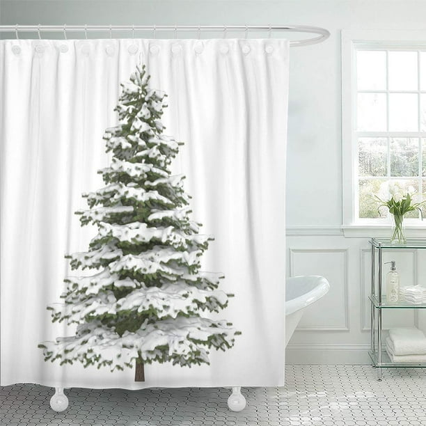 SUTTOM Winter White Fir Christmas Tree Snow on It Green Shower Curtain 66x72 inch