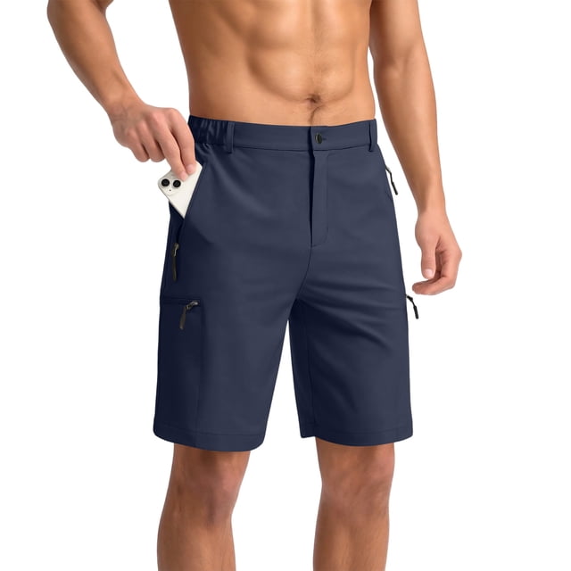OIOLOYJM Shorts Cargo de Randonnée pour Hommes Légers Extensibles pour Extérieur Shorts Athlétiques Golf Camping Décontracté Gym Course avec 4 Poches Zippées Bleu Foncé m