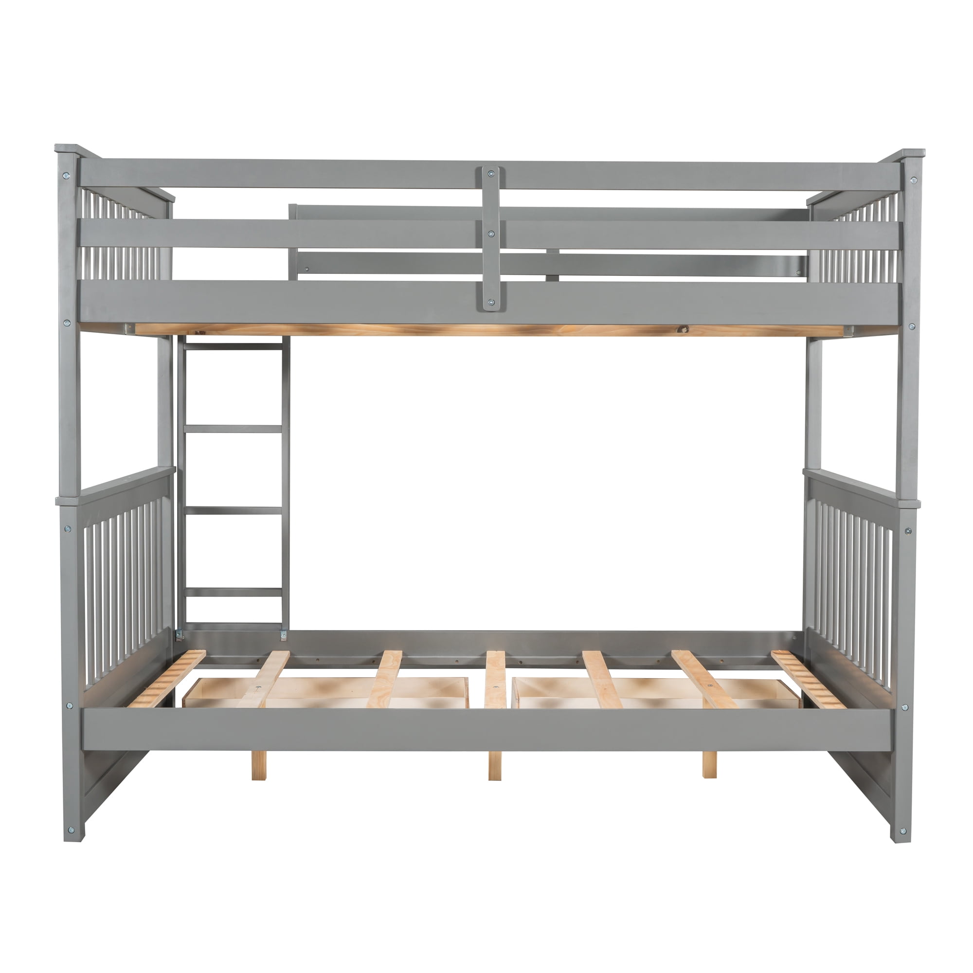 DEALTOPS Full over Full Bunk Bed with Ladder and 2 Drawers for Kids Adults Bedroom Furniture, Gray